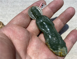 『和田玉黄白老玉岫玉』河磨玉 吊坠 析木河磨玉观音吊坠站观音