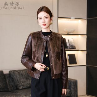 海宁真皮头层绵羊皮羽绒服女2025冬季新款拼接青根貂皮草外套短款