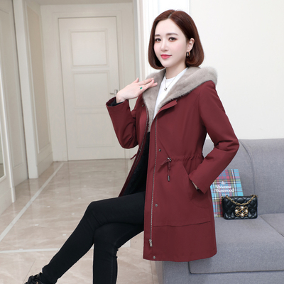 修身水貂毛中长款派克服水貂内胆