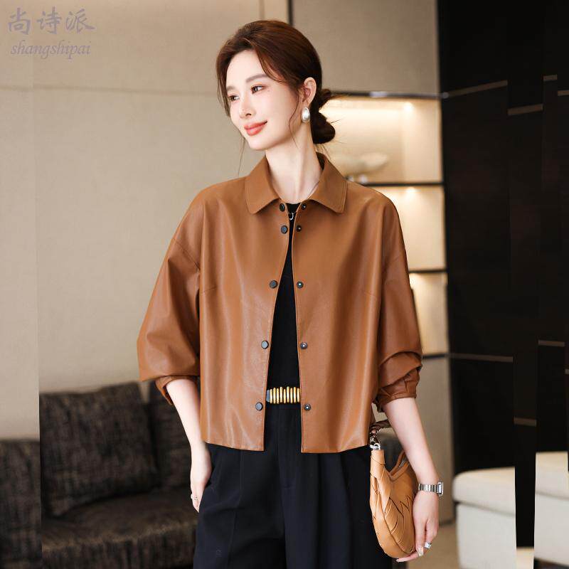 真皮皮衣女2025春秋新款海宁绵羊皮中年妈妈宽松短款时尚休闲外套,女装/女士精品,皮衣,淘宝优惠券,粉丝福利购,淘宝优惠卷