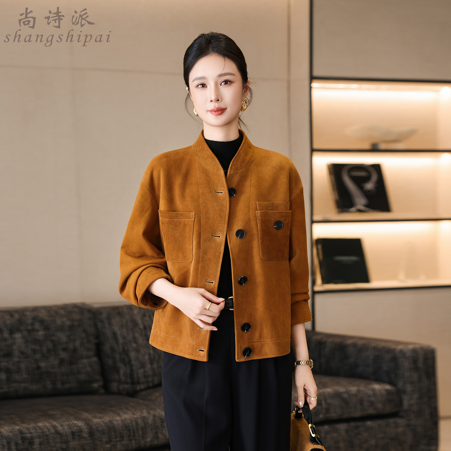 尚诗派真皮绵羊皮反绒皮女皮衣