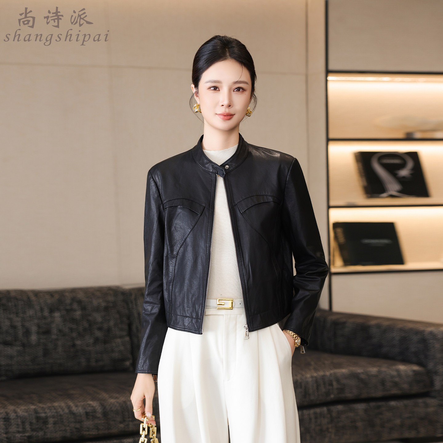 海宁头层绵羊皮短款皮衣女春秋
