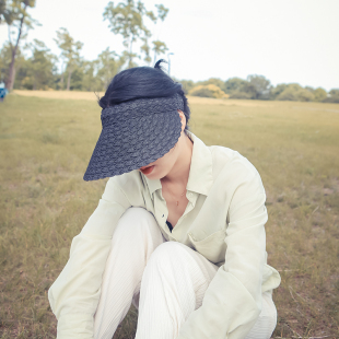 休闲遮阳帽太阳帽出游空顶发卡草帽户外防晒大檐帽女纯色简约 韩版