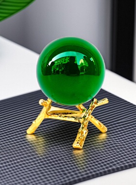 纯手工粉绿色彩色透明水晶玻璃球树枝造型送礼创意客厅桌面小摆件