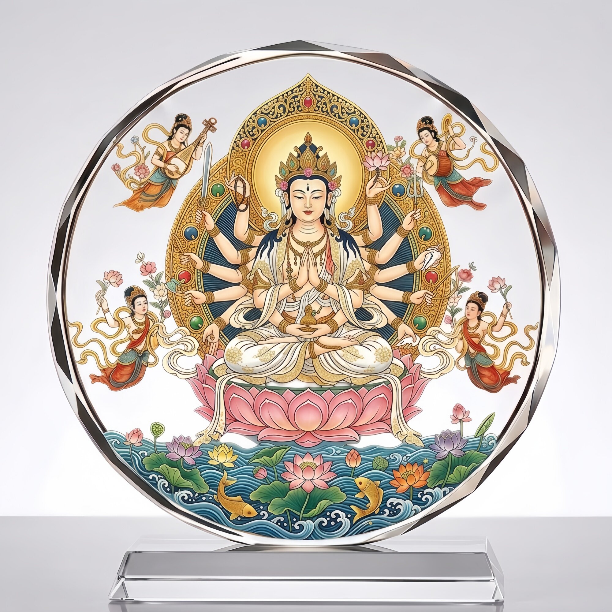 准提菩萨藏传佛母水晶摆件客厅佛像菩萨装饰品保平安桌面玻璃摆件