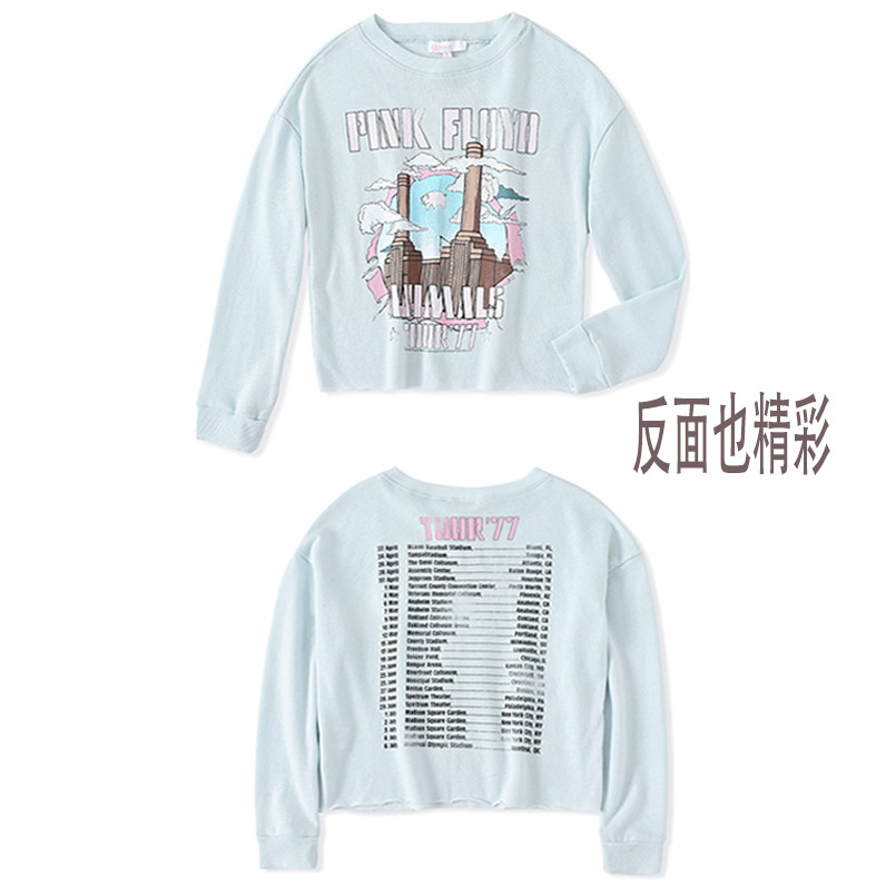 女童秋季薄款卫衣洋气套头衫外贸童装5/14岁女宝浅蓝色长袖外套