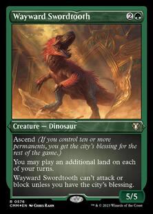 英文蚀刻闪 万智牌 金 Swordtooth Wayward CMM 刚愎剑齿龙
