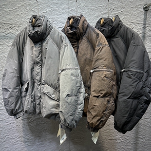 高端一百多克90白鹅绒保暖羽绒服潮牌脏洗设计感立领短款宽松加厚