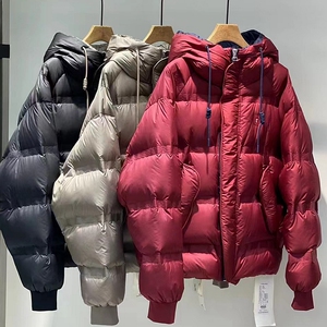 冬高档潮牌90%白鸭绒加厚保暖连帽休闲宽松羽绒服纯色高级羽绒服