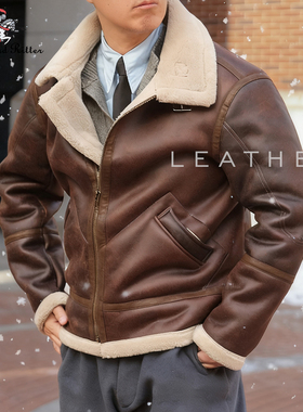 SuR翻领皮毛一体冬季保暖加厚外套男款羊皮短款皮衣机车服帅气男