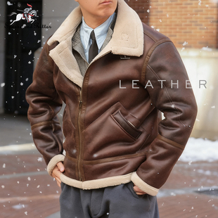 皮衣机车服帅气男 羊皮短款 SuR翻领皮毛一体冬季 保暖加厚外套男款