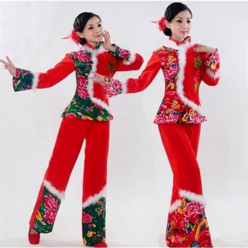 新款广场舞套装秋冬季中老年秧歌服演出服扇子舞蹈服成人腰鼓服装