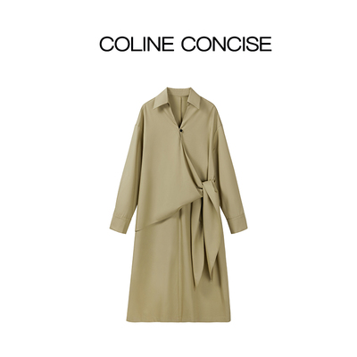 COLINE CONCISE 斜裁V领绑带小众设计感连衣裙25秋季66222#