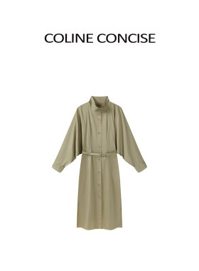 COLINE CONCISE 法式慵懒风立领蝙蝠袖风衣式裙子连衣裙