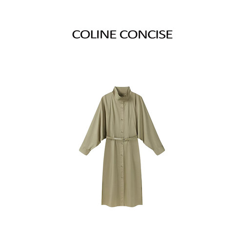 COLINE CONCISE 法式慵懒风立领蝙蝠袖风衣式裙子连衣裙