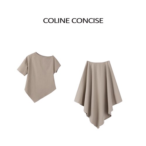 COLINE CONCISE 不规则设计款收腰衬衣/半裙解构套装T0689
