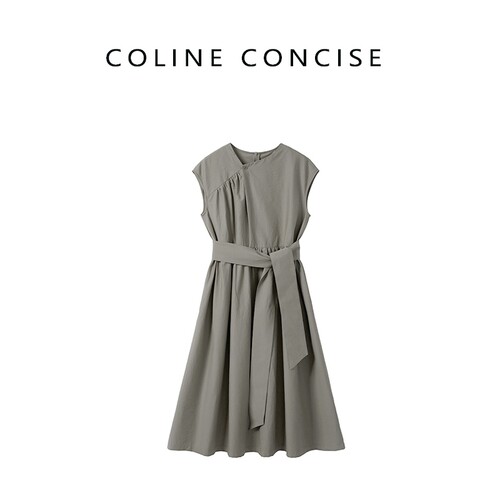 COLINE CONCISE 25SS 设计款岩岭灰腰带高级感连衣裙X66087