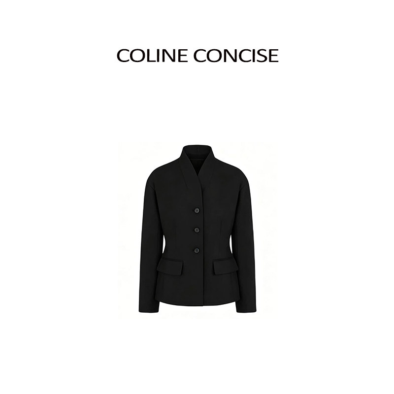 COLINE CONCISE 26早秋高定立裁立领落肩羊毛西服外套