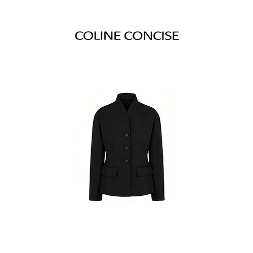 COLINE CONCISE 26早秋高定立裁立领落肩羊毛西服外套