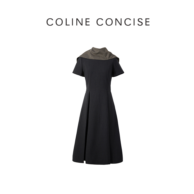 25SS小众设计_正反两穿层次压褶陨石灰西装连衣裙Z88158