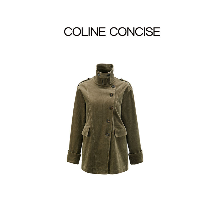 COLINE CONCISE 中古拿破仑斜襟扣灯芯绒夹克工装外套25FW