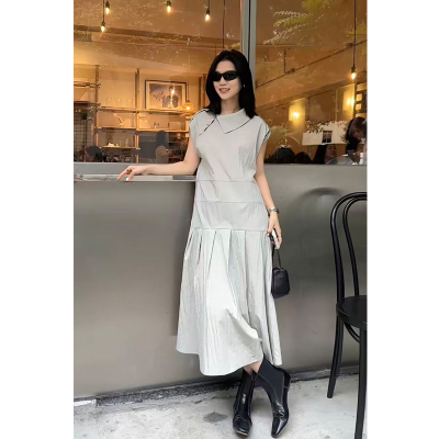 COLINE CONCISE 风尘灰长裙小众设计师款无袖显瘦连衣裙Q0037