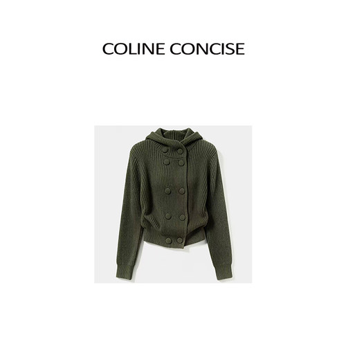 COLINE CONCISE 双排扣连帽纹理针织毛衣