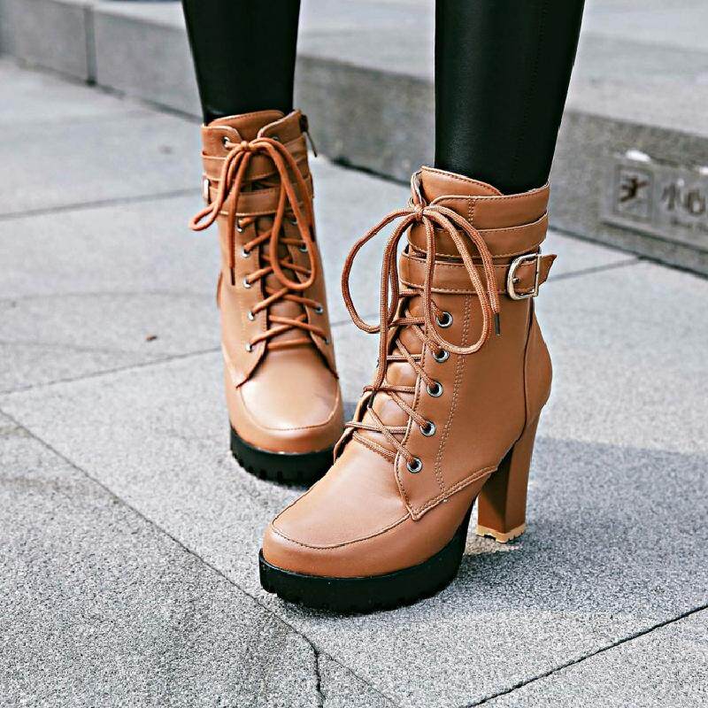 SWEET BOOTIES WOMENS FALL-WINTER 2019 PLATFORM MARTIN BOOTS LACE-UP HIGH HEELED BLOCK HEEL RIDER BOOTS WHITE BOOTIES