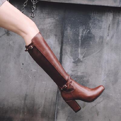 特大号女靴马靴高筒靴及膝长靴中长款 大码高跟鞋粗跟40-43 41 42