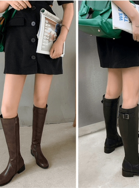 秋冬中筒靴骑士靴粗跟女靴黑色