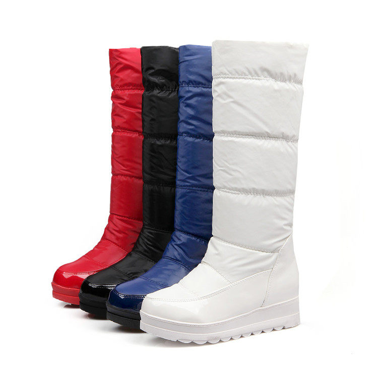 WINTER FLEECE WARM COTTON SHOES WOMENS WEDGE HEEL PLATFORM HIGH DOWN BOOTS WATERPROOF AND NON-SLIP WHITE PADDED SNOW BOOTS