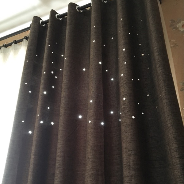 韩式北欧镂空星星纯色加厚棉麻遮光窗帘成品卧室客厅儿童房飘窗