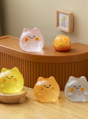 微景观莹夜光可爱表情彩色小猫创意装饰品家居桌面摆件树脂小摆件