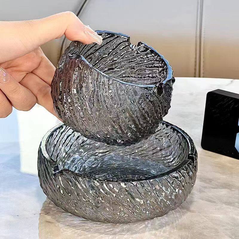 轻奢烟灰缸家用商务高颜值玻璃烟灰缸耐脏时尚创意大容量办公烟缸