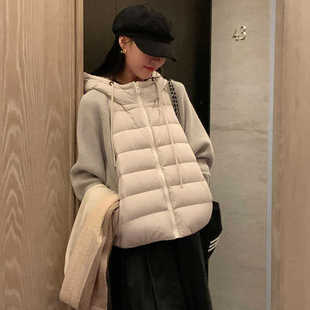 新国标90白鸭绒2025年新款轻薄羽绒服女短款小个子拼接针织袖外套