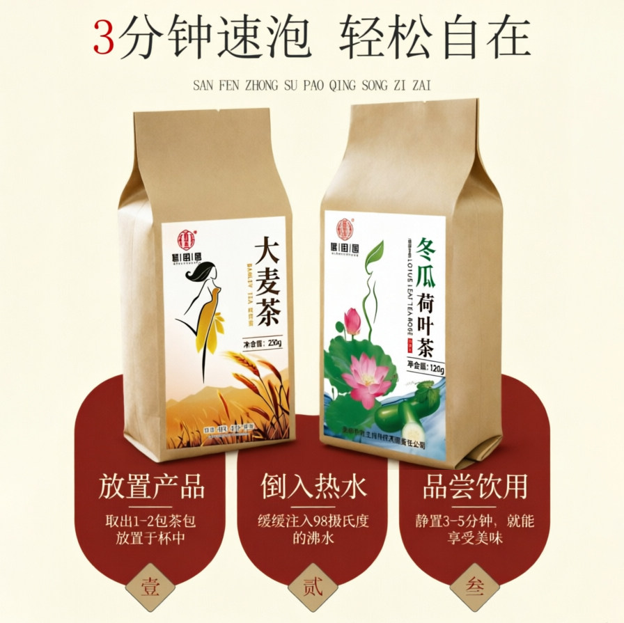 大麦茶解油腻促消化健脾胃清热安神养生冬瓜荷叶茶祛湿消肿火降脂