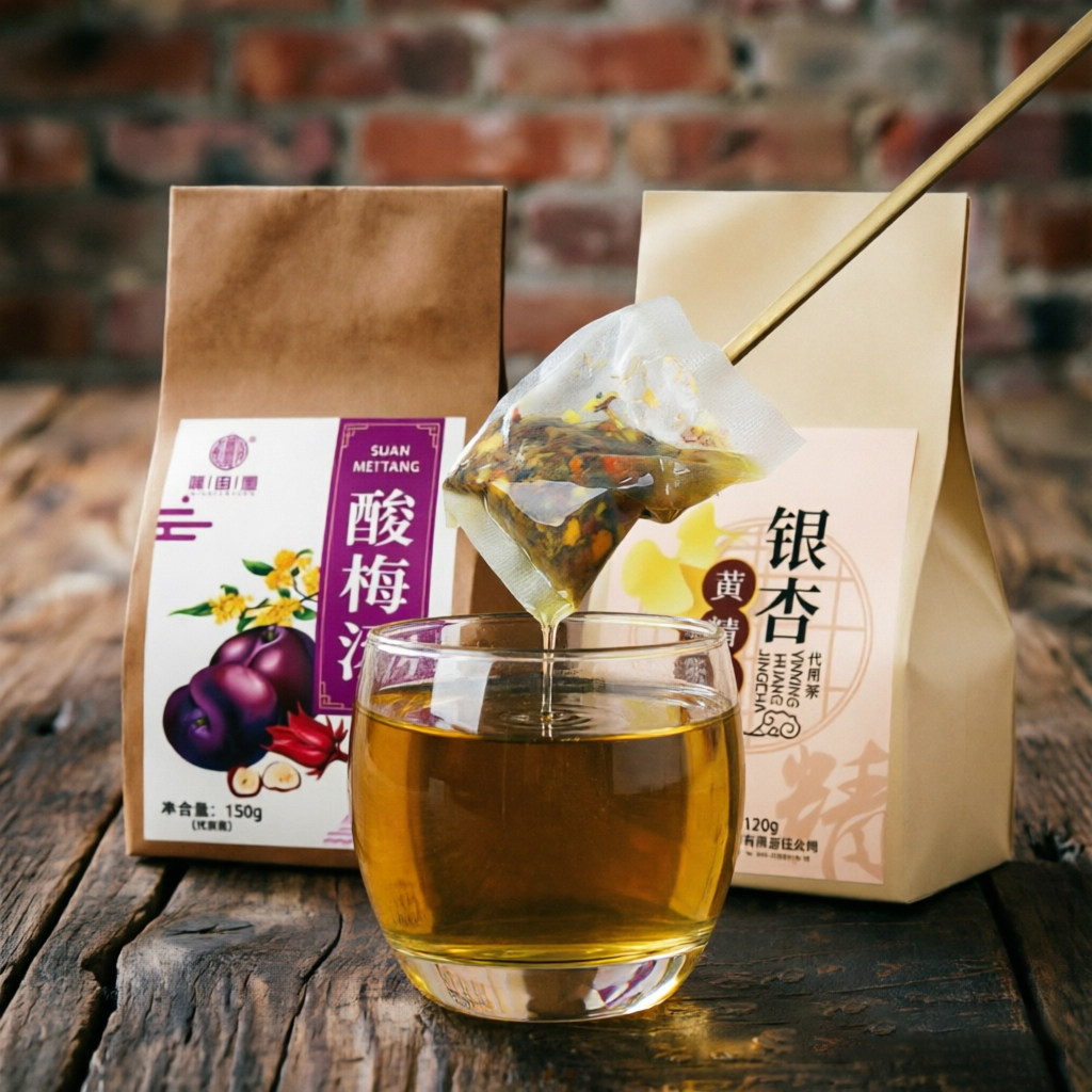 银杏黄精茶养护心脑血管补气养阴茶酸梅汤解暑开胃降火缓疲劳安神