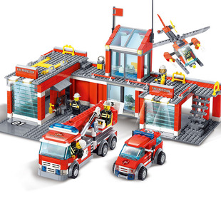 城市消防员消防车云梯车警察局系列人仔男孩子益智力积木玩具