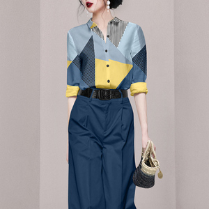 RM18702#单排扣惊艳短袖长裤阔腿裤高腰通勤套装