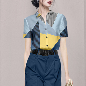 RM18702#单排扣惊艳短袖长裤阔腿裤高腰通勤套装