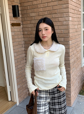 RUSTLE INTERLUDE25秋新款羊卷毛圆领长袖修身超柔内搭打底衫上衣