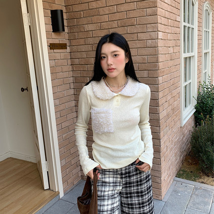 RUSTLE INTERLUDE25秋新款羊卷毛圆领长袖修身超柔内搭打底衫上衣