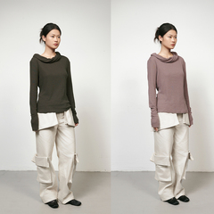 RUSTLE INTERLUDE云朵领斜领长袖修身显瘦露肩上衣打底衫