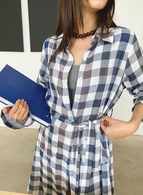 RUSTLE INTERLUDE 100%有机棉 轻薄防晒长袖蓝衬衫外套长衬衣