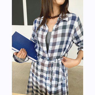 RUSTLE100%有机棉 轻薄防晒长袖蓝衬衫外套长衬衣