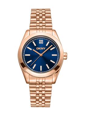 代购DKNY唐可娜儿女士腕表三针日期计时走时玫瑰金钢带蓝色防水