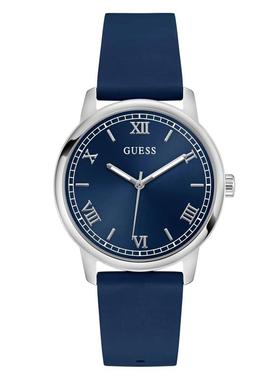 代购GUESS男士腕表计时夜光防水日期蓝色硅胶带罗马数字金属壳