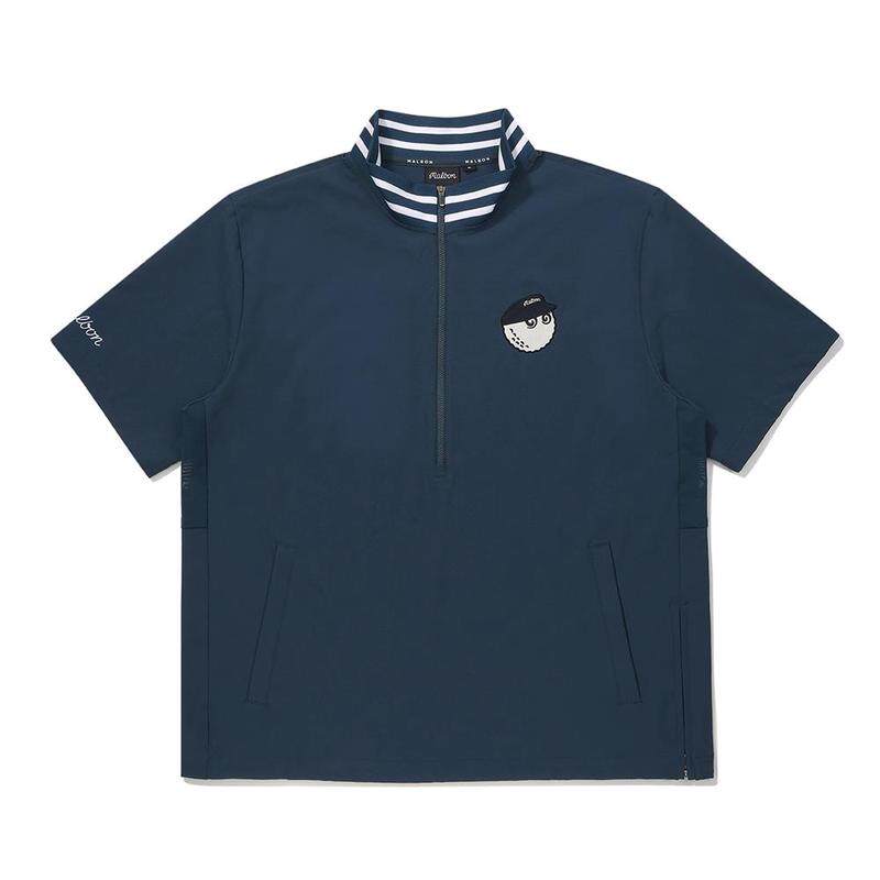 代购MALBON GOLF男士运动夹克透气轻便防风快干深蓝色短袖立领