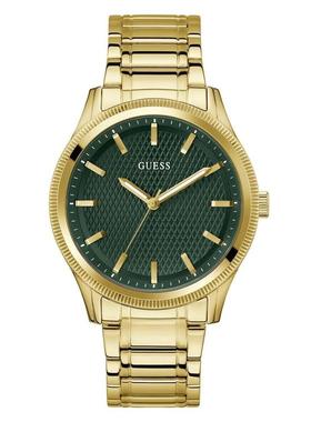 代购GUESS男士腕表计时夜光日期防水金色钢带绿色金属商务日常