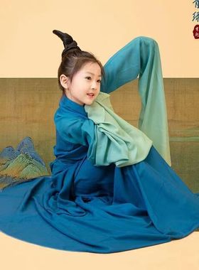 此只青绿舞蹈服摄影春晚同款千里江山图古典舞演出服飘逸儿童汉服